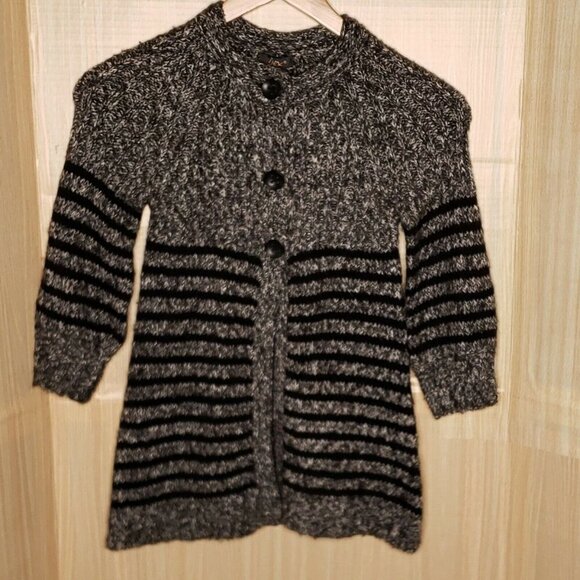 Dex Womens Striped Long Cardigan Sweater Black Grey XS - Picture 1 of 4